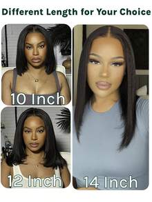 12英寸Yaki直发波波头假发，真人混纺发丝，告别打结，无需胶水，13x4蕾丝前假发，女士款，预漂白，预拔毛，即戴即走，易于佩戴，带婴儿发。 - 自然色&黑色系 - 查看 8