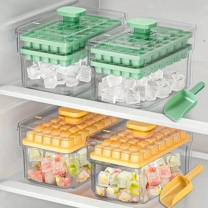 1PC 68-Grid Double-Layer Ice Cube Tray With Easy Press-Out Mold And Storage Box. Quick Freezing Kitchen Tools For Beer, Cocktails And Fresh Fruit Impregnation - Green Beverage Refrigeration | User-Friendly Products | Transparent Ice Cube Tray For Freezer