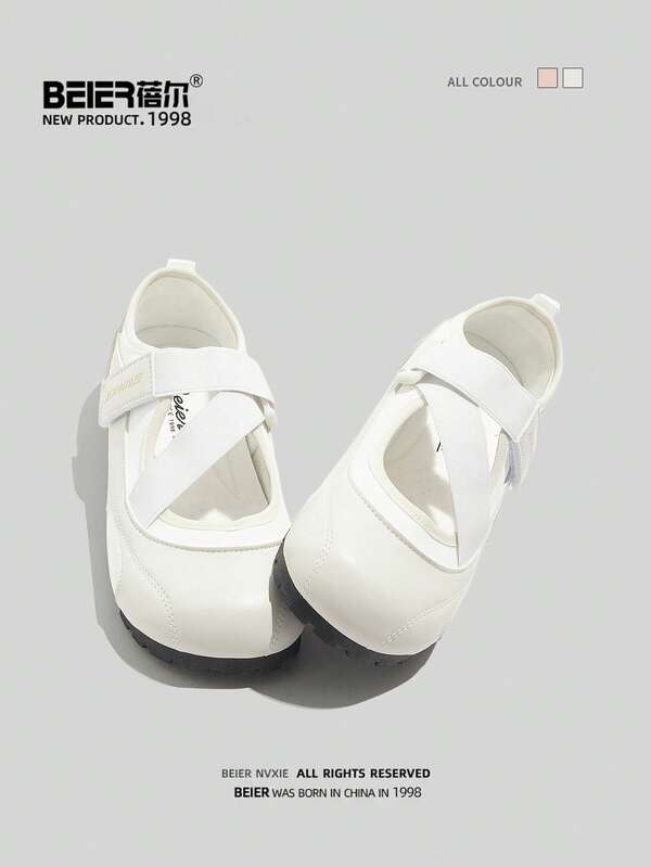 BEIER 1 Pair Solid Color Preppy Style Synthetic Leather Hook And Loop Casual Sneakers For Outdoor Wear, Spring & Autumn