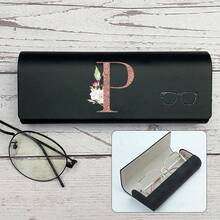 Hard Glasses Box Initial A To Z Letter Pattern Resistant Reading Glasses Case For Men And Women PU Leather Fashion Glasses Eyeglass Box Myopia Glasses Case Compression Resistance Reading Eyewear Case ﻿ - Black - View 22