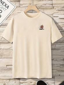 Men's Casual Short Sleeve T-Shirt With Negroni Cocktail Graphic Print - 2022  Gin Vodka Vermouth Design, Breathable Round Neck Tee For Spring/Fall, Machine Washable Regular Fit, Casual T Shirts, Spring Fall Apparel, Durable Knit Shirt