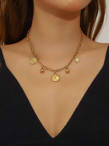 1 Irregular Circular Pendant, Face Sun Accessory Chain, Gold-Plated Stainless Steel Jewelry Necklace