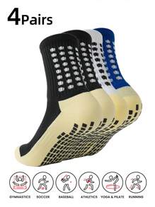 4 Pairs Mid Crew Sport Socks Non Slip Soccer Socks For Football Basketball Training, Running Athletic Outdoor Activities