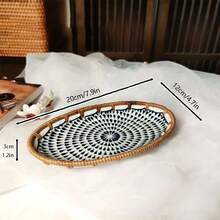 1 件 7.8 英寸陶瓷编织拼布桌面储物托盘，家用瓷器茶、小吃和装饰拼盘，适合酒店和家庭使用 - 白色 - 查看 15