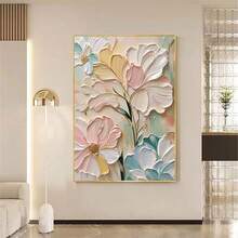 1/3 piezas Pinturas florales de acrílico con textura sobre lienzo, arte de pared abstracto, decoración de pared con flor rosa, pintura de pared para sala de estar, decoración de arte de pared con marco/sin marco, regalo para ella - Multicolor - Ver 7