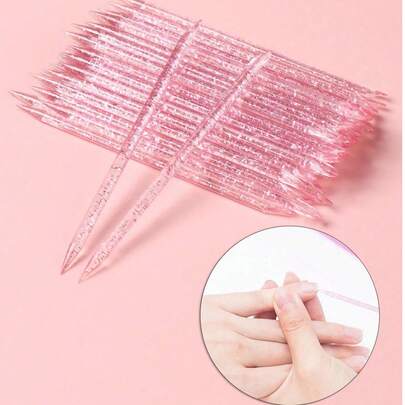 100/50支装美甲工具套装，女士双头粉色亚克力清洁棒，去角质棒，修甲工具
