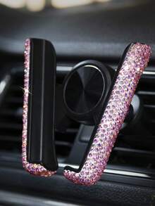 1 件水晶闪亮车载手机支架，迷你仪表盘通风口可调节 360° 通用车载手机支架