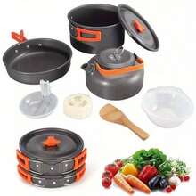 10pcs Portable Camping Cook Cooking Cookware Set Anodised Aluminium Pots Pans UK - Variant1 - View 6