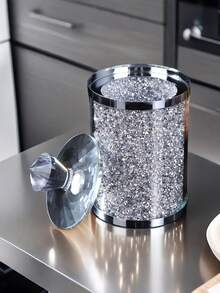 1 件玻璃储物罐（带盖），浴室收纳盒，厨房收纳盒，闪亮容器，清洁棉签罐，适用于厨房柜台，家庭酒吧，餐桌装饰， - 彩色 - 查看 3