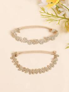 2pcs Baby Golden Wheat Flower Decor Nylon Elastic Headbands, Toddler & Infant Hair Accessories Suitable For Daily Wear, Party, Photography, Holidays - Multicolor - View 1