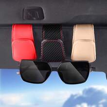 Sunglasses Holders For Car Sun Visor, Leather Eyeglasses Hanger Mounter, Magnetic Glasses Holder And Ticket Card Clip, Auto Interior Accessories Universal For SUV Pickup Truck - 橘色 - 查看 6