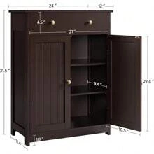 Bathroom Storage Cabinet With Drawer And Double Doors, Free-Standing Organizer With Inner Adjustable Shelf For Living Room, L24xW12xH31.5 In