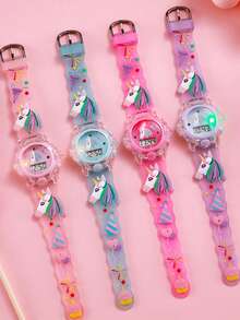 1pc Kids Cute 3D Unicorn Print Silicone Strap Quartz Watch, Suitable For Birthday Gift, Singles' Day, Halloween Gift