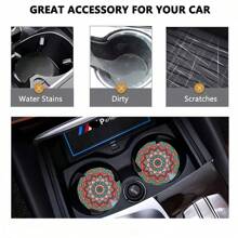 2pcs Flower Print Car Cup Holder Coasters, Anti-Slip Shockproof Universal Fashion Car Coasters, Insert Interior Accessories, Party Gift