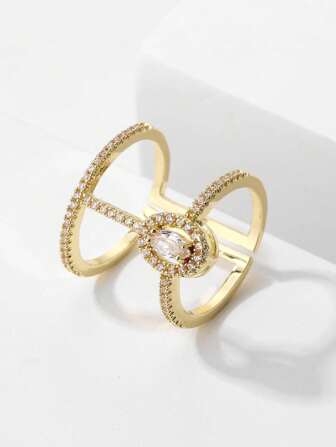 1pc 18K Gold-Plated Horse Shoe Shaped Cubic Zirconia Decorated Women's Ring