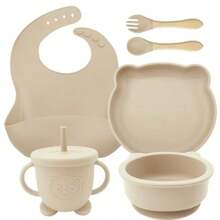 Set di alimentazione per bebè in silicone da 8 pezzi/6 pezzi/5 pezzi/4 pezzi/3 pezzi con piatto diviso con ventosa, prodotti per lo svezzamento, set di piatti per l'alimentazione autonoma di bebè/bambini piccoli con cucchiaio, forchetta, tazza con beccuccio, bavaglino regolabile, stoviglie per bebè