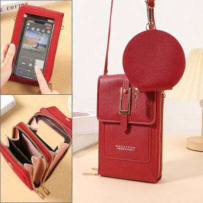 2pcs Women Phone Wallet Set, Touch Screen Cell Phone Pouch With Circular Coin Purse, Fashionable Mini Flip Cover Multi-Pocket One Shoulder Diagonal Crossbody Bag, Large Capacity Multifunctional Card Slot Wallet Phone Bag, Suitable For Going Out, Gatherings, Parties, Back To School Gifts, Graduation Gifts, Valentine's Day Gifts