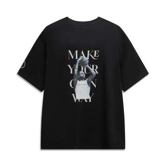  Camiseta ancha de hombre LI-NING WADE DLoADING de algodón premium con cuello redondo, bordado y estampado gráfico de baloncesto AHSV817