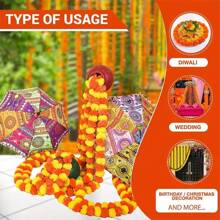 5Pcs150cm/59inch Artificial Marigold Garland, Orange And Yellow Marigold Artificial Flowers, For Decoration Traditional Festivals, Diwali, All Souls' Day, Halloween Background Decoration Garland, Home Party Decoration, Birthday Wedding Decoration Arrangement Supplies, Holiday Decoration, Valentine's Day, Gift