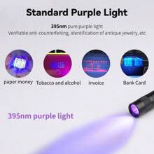 1pc 395nm UV Black Light Flashlight, Small Portable Pocket Pen Lightsfor Leak, Pet Urine, Hotel Inspection, Dry Stain And Dye Detector Ultraviolet Invisible Ink Torch, Ore Moneyscorpion Detection Lamp (Notinclude Battery)