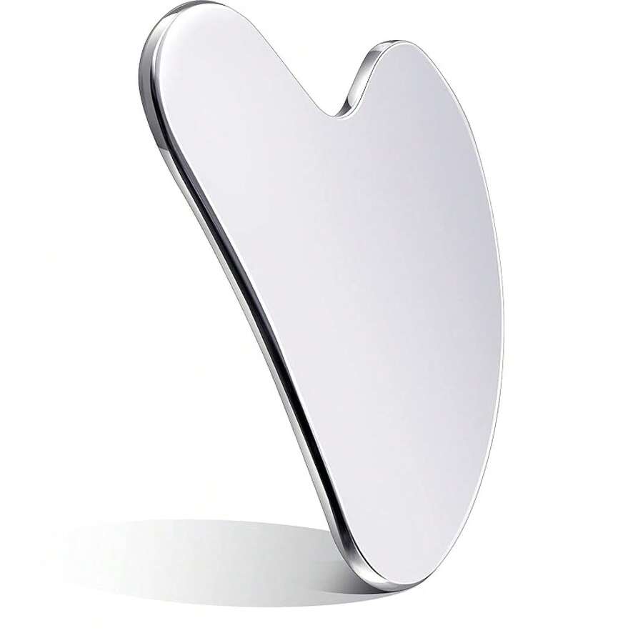 Nuanchu Stainless Steel Gua Sha Facial Tools Lymphatic Drainage Massager Guasha For Face Metal Gua Sha Skin Self Care Gifts Face Sculpting Guasha For Body Eyes Jawline Shaper With Pouch(Silver) - 銀色 - 查看 1