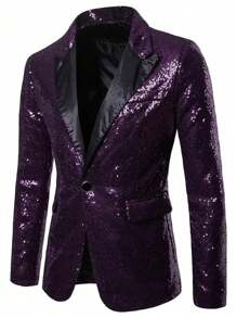 Plus Size Men's Sequin Suit Jacket, For Banquet, Wedding Ceremony, Hosting