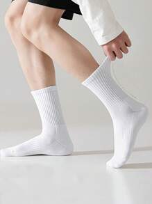 1/10/12 Pairs Men's Black & White Solid Color Mid-Calf Socks, Sports/Casual Comfortable Everyday, Home, Travel, Business Socks, Suitable For All Seasons