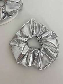 1pc Silver Luxury Hair Scrunchies, High Elasticity Ponytail Holder, Perfect Elegant Hair Accessory, Suitable For Bun, Graceful Hair Decoration, Fashionable Hair Band, Gift, Hair Ties, Scrunchy Hair Ties