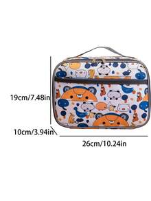 1 New Model Girl And Boy Nylon Material Various Cartoon Pattern Printed Lunch Handbag, Smooth Zipper Opening And Closing, Large Capacity, Fashionable And Cute, Daily Commuting To School Outing Light Storage Lunch Box Bag - A - View 3