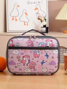 1 New Model Girl And Boy Nylon Material Various Cartoon Pattern Printed Lunch Handbag, Smooth Zipper Opening And Closing, Large Capacity, Fashionable And Cute, Daily Commuting To School Outing Light Storage Lunch Box Bag - A - View 11