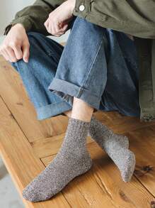 5 Pairs Men Thick Wool Knit Socks, Warm Casual Unisex Mid-Calf Socks Suitable For Autumn And Winter, Women Knee High Socks And Tights, Fall