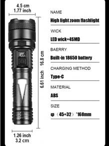 1 Peça Lanterna de Camping Portátil, Lanterna Recarregável USB LED Manual, Holofote Recarregável, Luz de Busca para Atividades Outdoor, Pesca, Aventura, Emergência, Trilha, Uso em Hotel, Acessórios de Camping