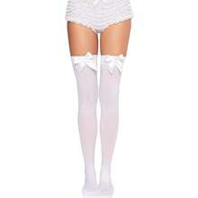 Women Satin Bow Accent Thigh Highs