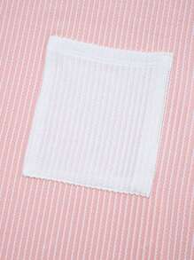 Acelitt T-shirt rosa girocollo color block, in maglia a cordoncino con tasche