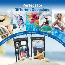 Bolsa impermeable para teléfono de hasta 10 - Paquete de 2 fundas impermeables para 17 16 15 14 Pro S25 S24 Ultra, protector de agua IPX8 para celular, esenciales de playa, imprescindibles de viaje - [Negro + Azul] Funda grande impermeable para teléfono - Ver 9