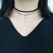 1 chiếc vòng cổ choker hạt thép không gỉ hai lớp giả da lộn Punk dễ thương đa năng, dây xích xương đòn ngắn cho phụ nữ, đeo hàng ngày, kim loại không phai màu - màu đen - Xem 5