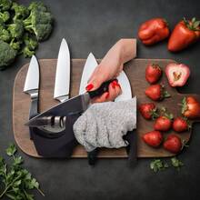 KITCHELLENCE Smart Sharp Knife Sharpener - Professional 3 Stage Manual Sharpener For Sharpening Kitchen Knives - Ceramic Stone, Tungsten Carbide Plates, Diamond Rods. Ergonomic Design, Black/Chrome Finish - màu đen - Xem 2