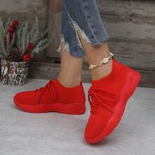 女士纯色圆头交叉运动鞋