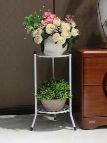 Zweistufiger Metallblumenständer, Pflanzenregal, minimalistischer europäischer Stil Wohnzimmer Standhalter für innen und außen, mehrstöckig