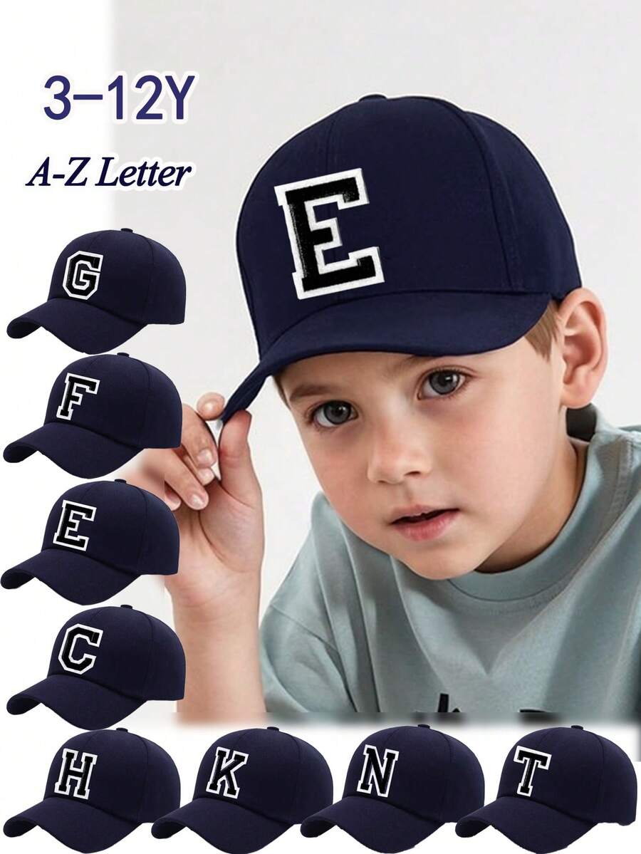 1顶可定制26个字母名字的遮阳帽棒球帽，可调节男女儿童户外休闲防晒帽