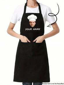 定制黑色厨房烹饪围裙，现代涤纶防油围裙，定制厨房围裙，北欧家居围裙，个性化烹饪服，防尘厨师围裙，婚礼派对围裙，无袖厨房服，可定制文字和个性化照片的烹饪用具，洗衣手套，优雅生活