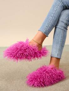 Women's Plush Faux Fur Slippers - Fluffy And Warm Slide-On Slipper For Cozy Comfor - Hot Pink - View 5