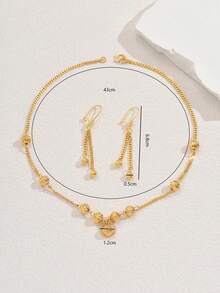 3 件套镀金几何串珠设计项链和耳环套装，适合女士派对、订婚佩戴 - 金色 - 查看 5