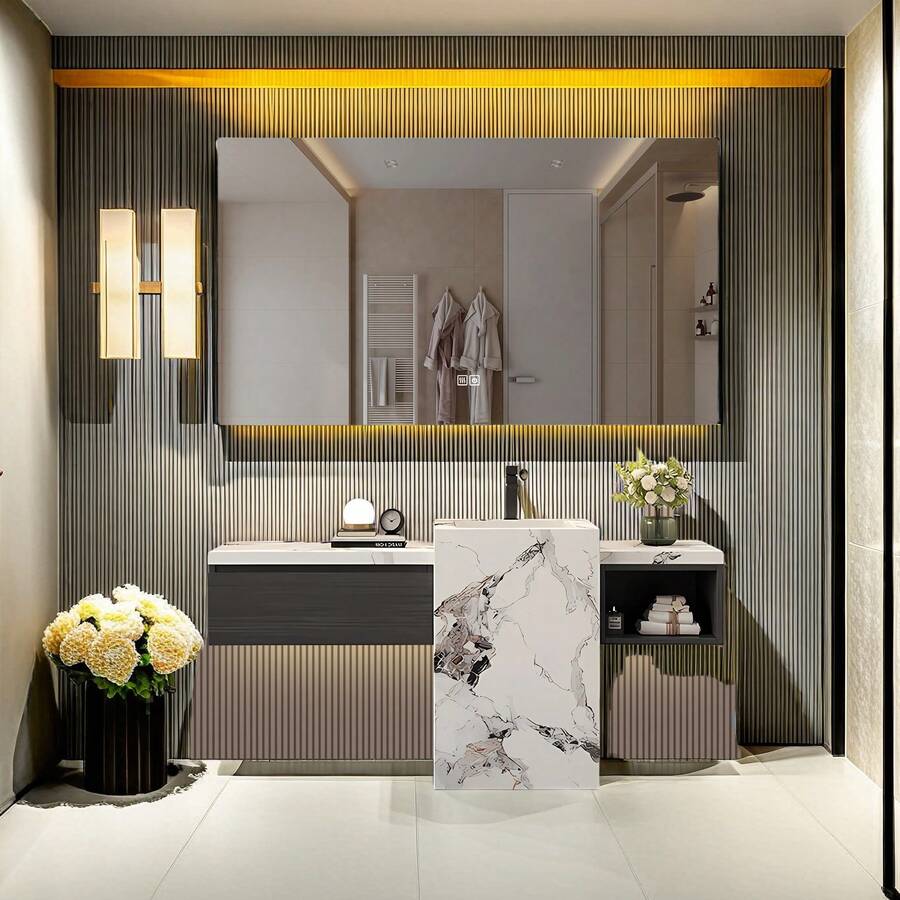 浴室镜 80 X 140 厘米，矩形，浴室壁镜，防雾功能，3 级亮度可调，带 LED 照明的浴室镜，重返校园