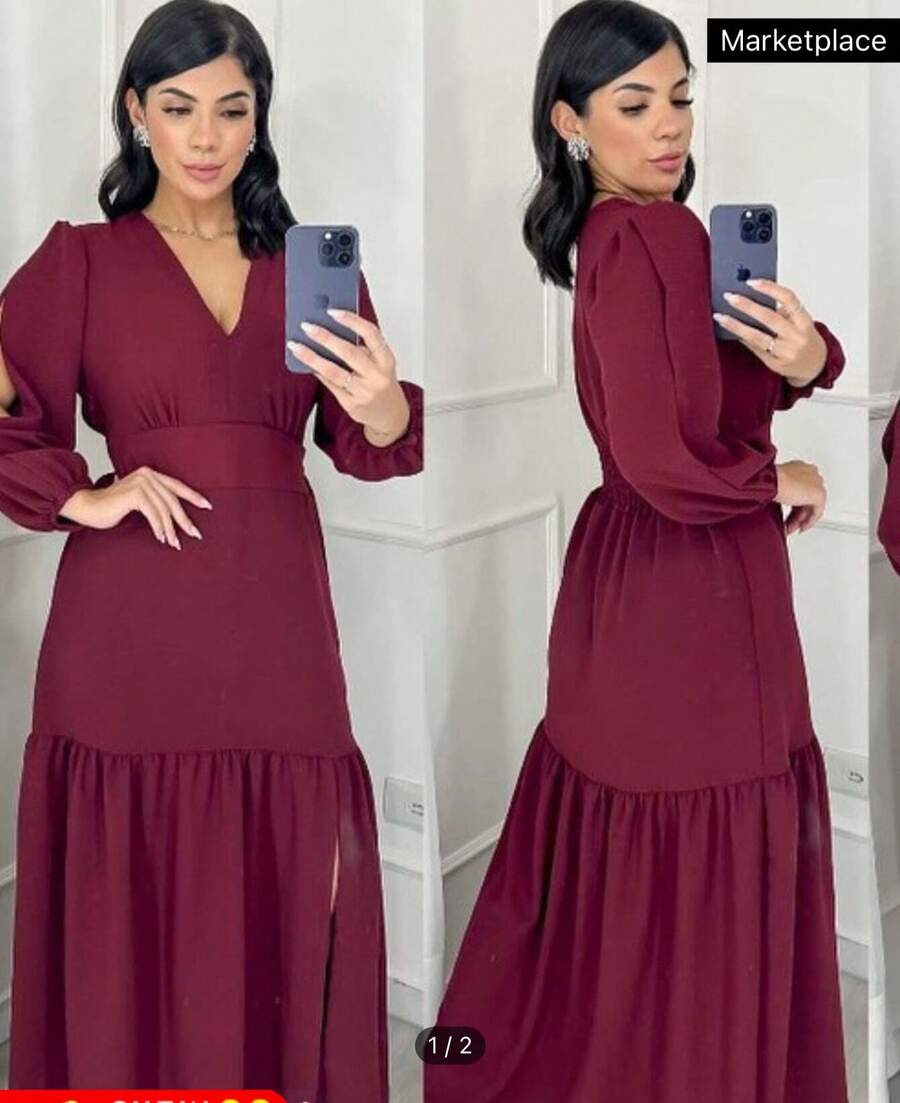 Women's Evangelical Dress Simple Elegant Casual Split Ruffle Hem Criss-Cross Formal Evening Office - Màu Đỏ Sâu - Xem 1