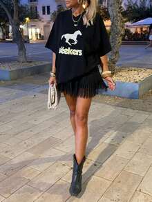 Women Lace Trim Half Slip Skirt Elastic Y2k Floral Sheer Mini Skirt Ruffle Pleated Underskirt Shirt Extender - 黑色 - 查看 6