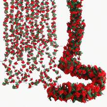 Dây hoa giả 2,4m (8,2ft), 45 bông hồng giả, trang trí nhà cửa, khách sạn, văn phòng, tiệc cưới, sân vườn, nghệ thuật thủ công, trang trí Giáng sinh (1/2/5 chiếc/gói), - màu đỏ - Xem 1