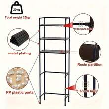 3-Tier Over-The-Toilet Storage Rack – Space-Saving, Freestanding Organizer For Bathroom Essentials And Washing Machines, Durable Plastic With Multiple Shelves For Home Laundry Room, Laundry Storage|Modern Storage Rack|Sturdy Plastic Construction, Bathroom Organizers And Storage, Shelves - Multicolor - View 7