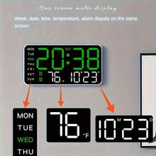 9.5" Digital Wall Clock With Date, Indoor Temperature - LED Digital Clock With Large Number, 12/24Hr Format, Auto-Dimming, Desk/Wall Clock For Living Room, Bedroom, Farmhouse, Kitchen, Office - Mauve Lila - Visa 8