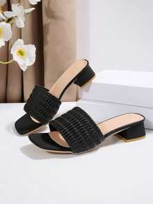 Sandalias de tacón cuadrado con suela antideslizante, casuales y elegantes para citas, fiestas, ir al trabajo, para mujer - Negro - Ver 7